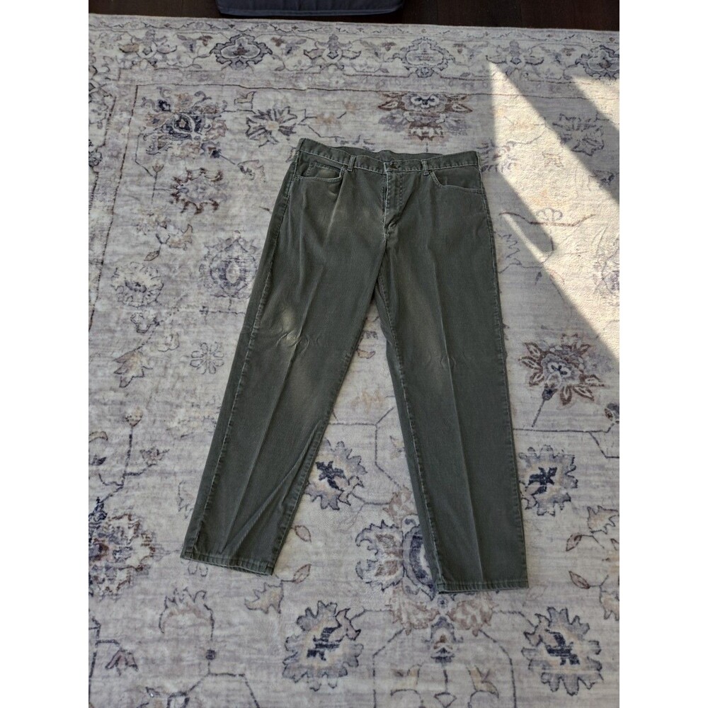 #225 Vintage LL Bean Pants Mens 38x30 Green Corduroy  USA 90s Zip Outdoor Preppy